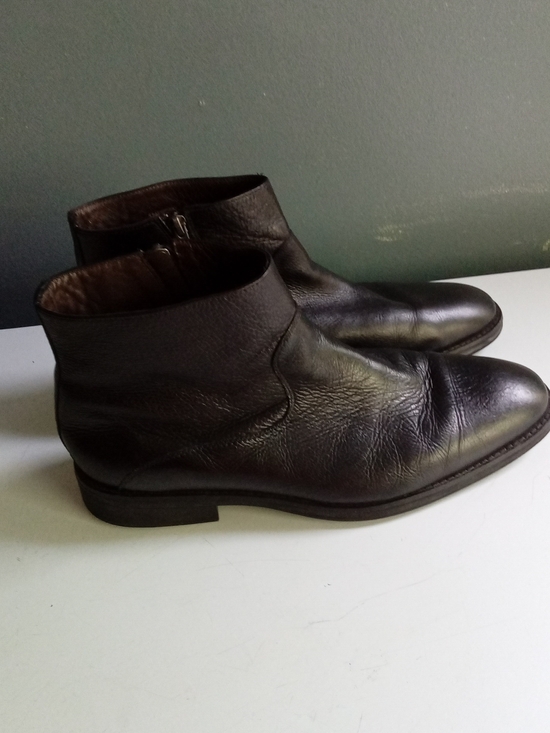 Mens Black Leather Side Zip Ankle Boots Almond Toe Dress Boots main image 2